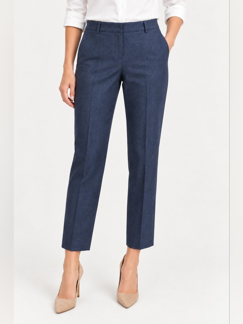 Ann Taylor Petite 8P Denim Look Stretch Ankle Pants Navy Straight Work Trouser